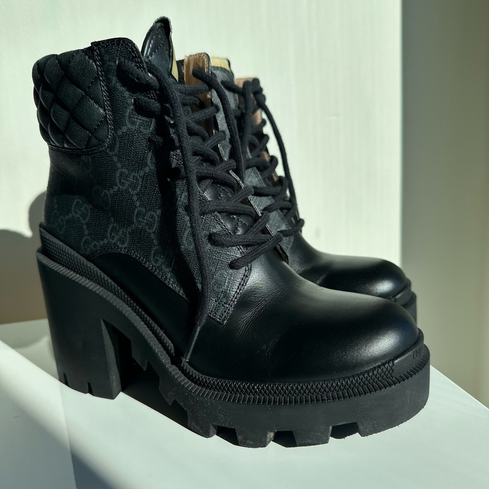 Gucci Black Monogram Combat Boots